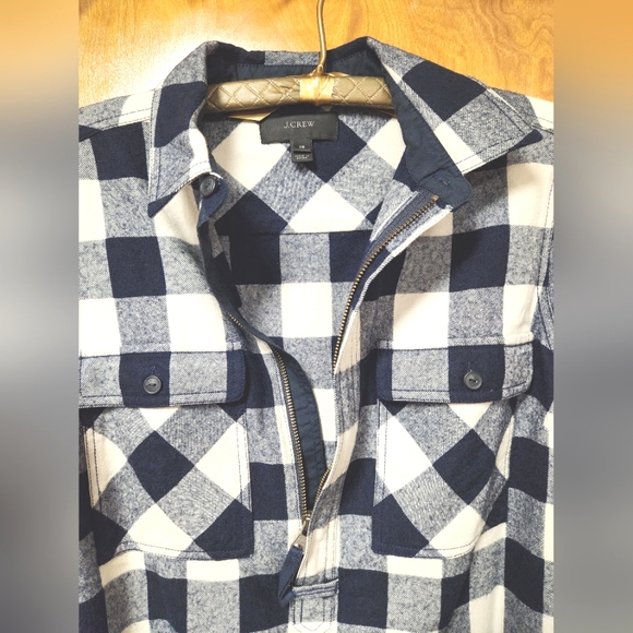 J Crew Blue Buffalo Plaid Wood Blend 3/4 Zip-Up Popover Shirt Jacket XS - Picture 5 of 9